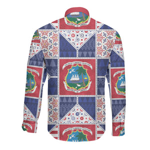 Liberia Christmas Long Sleeve Button Shirt Patchwork Style
