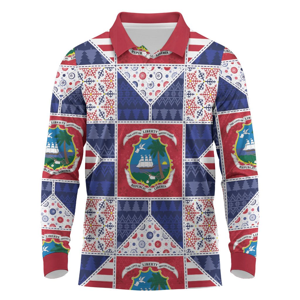 Liberia Christmas Long Sleeve Polo Shirt Patchwork Style