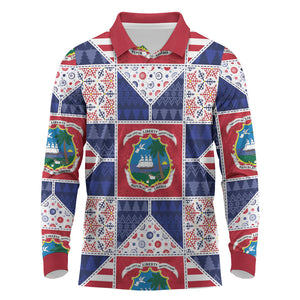 Liberia Christmas Long Sleeve Polo Shirt Patchwork Style