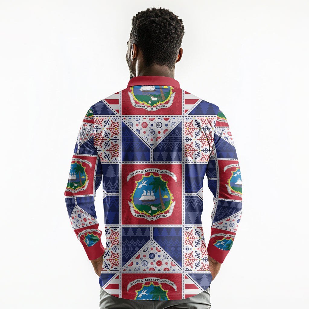 Liberia Christmas Long Sleeve Polo Shirt Patchwork Style