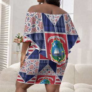 Liberia Christmas Off Shoulder Short Dress Patchwork Style