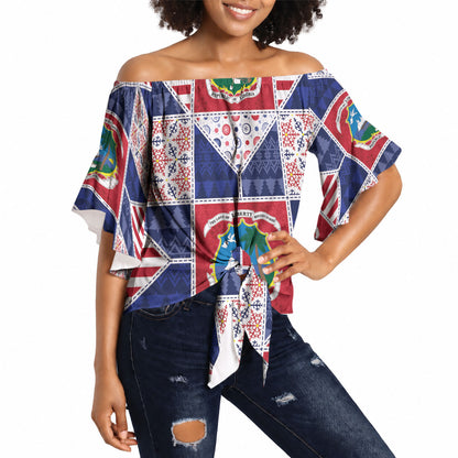 Liberia Christmas Off Shoulder Wrap Waist Top Patchwork Style
