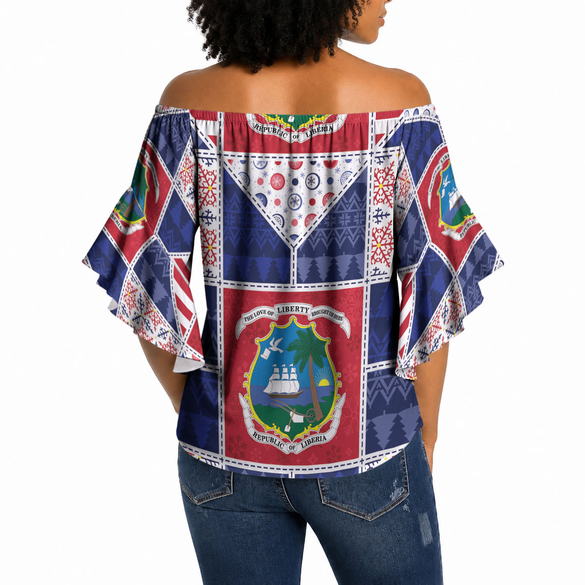 Liberia Christmas Off Shoulder Wrap Waist Top Patchwork Style