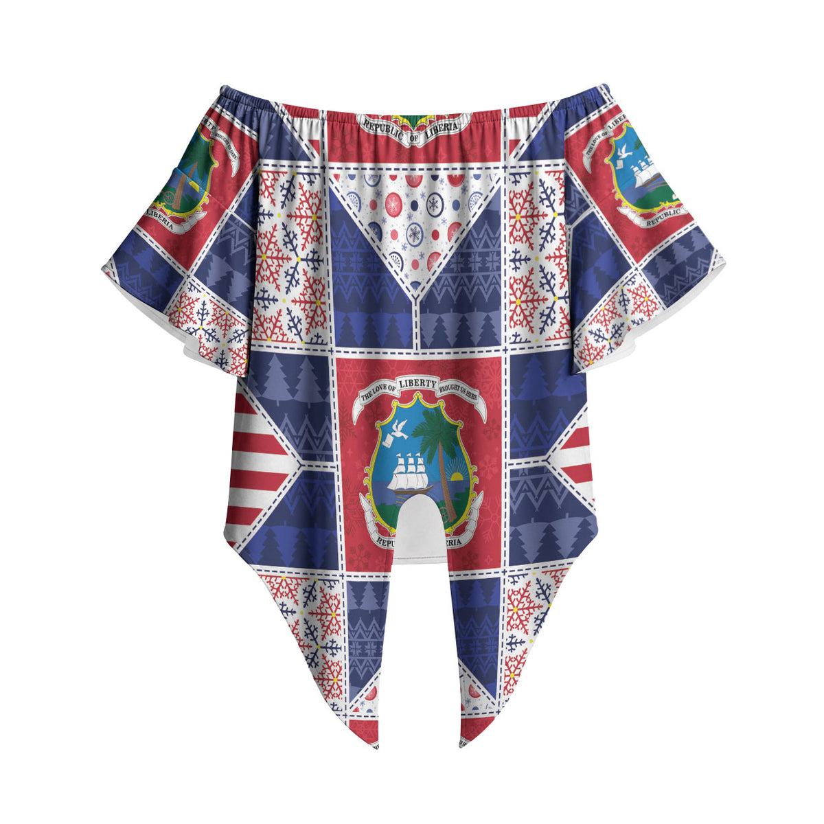 Liberia Christmas Off Shoulder Wrap Waist Top Patchwork Style