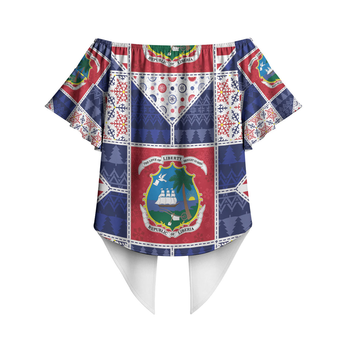 Liberia Christmas Off Shoulder Wrap Waist Top Patchwork Style