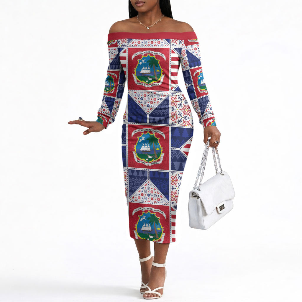 Liberia Christmas Off The Shoulder Long Sleeve Dress Patchwork Style