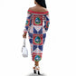 Liberia Christmas Off The Shoulder Long Sleeve Dress Patchwork Style