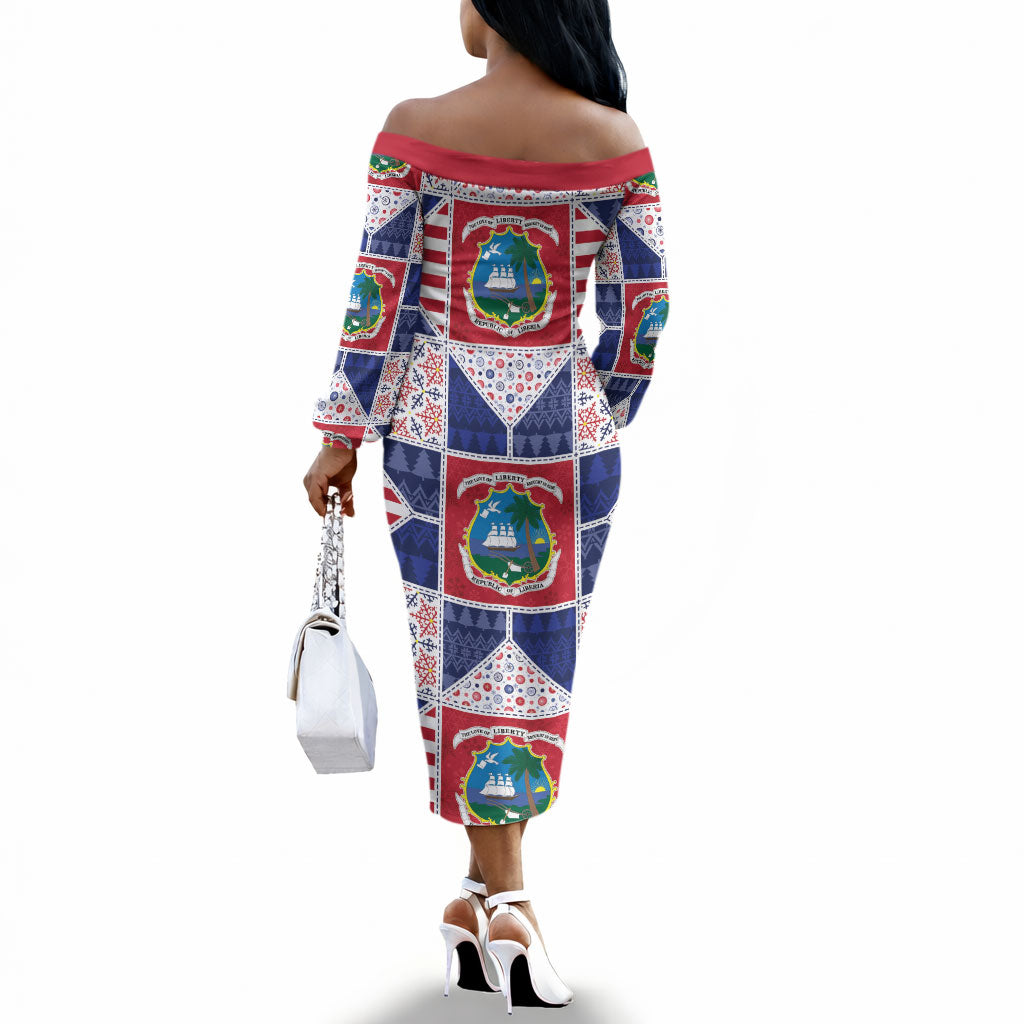 Liberia Christmas Off The Shoulder Long Sleeve Dress Patchwork Style