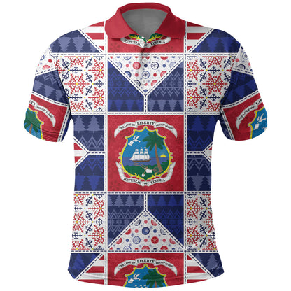 Liberia Christmas Polo Shirt Patchwork Style