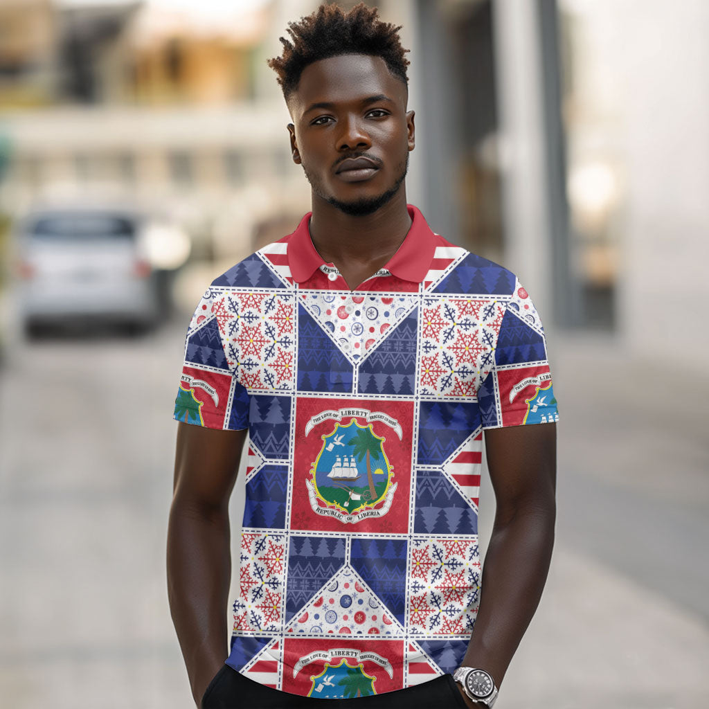 Liberia Christmas Polo Shirt Patchwork Style