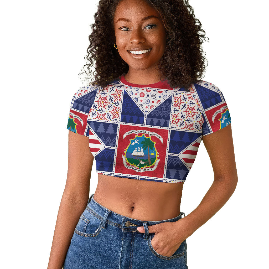 Liberia Christmas Raglan Cropped T shirt Patchwork Style