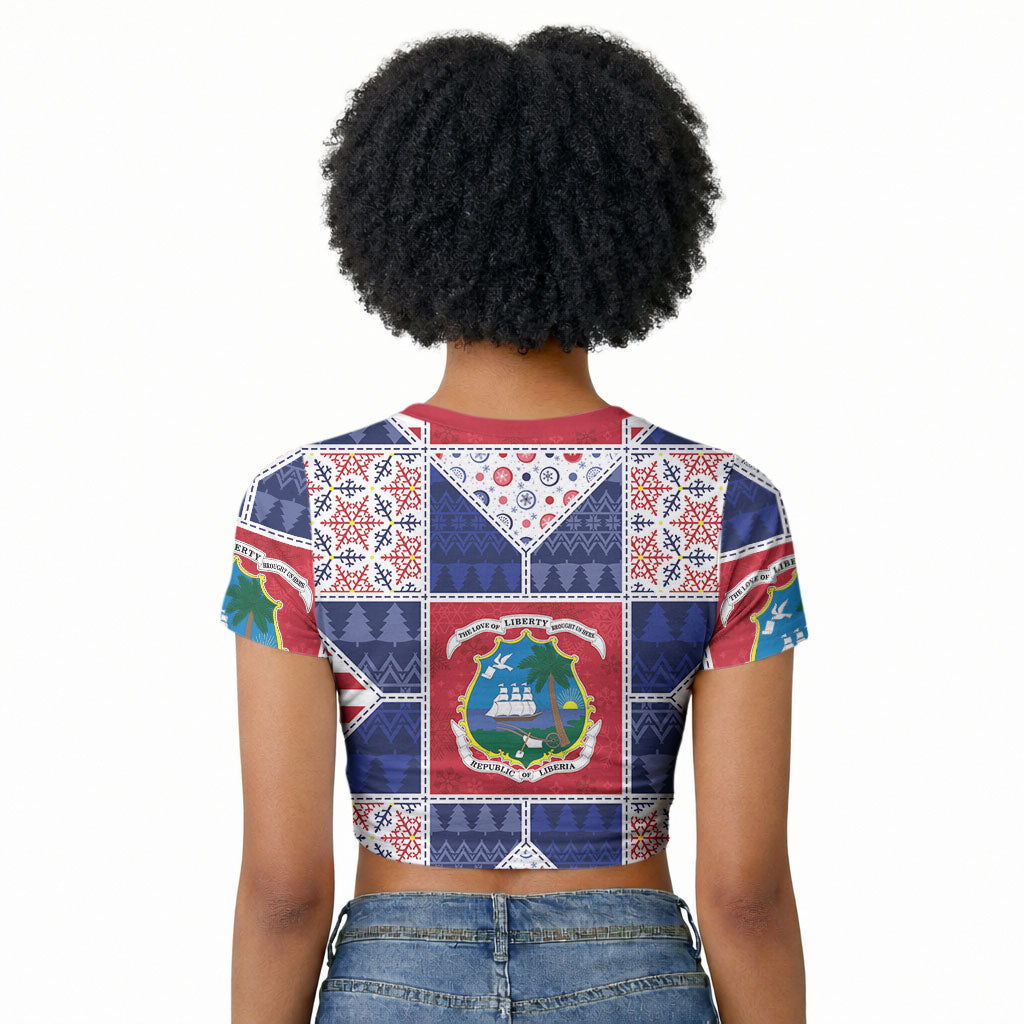 Liberia Christmas Raglan Cropped T shirt Patchwork Style