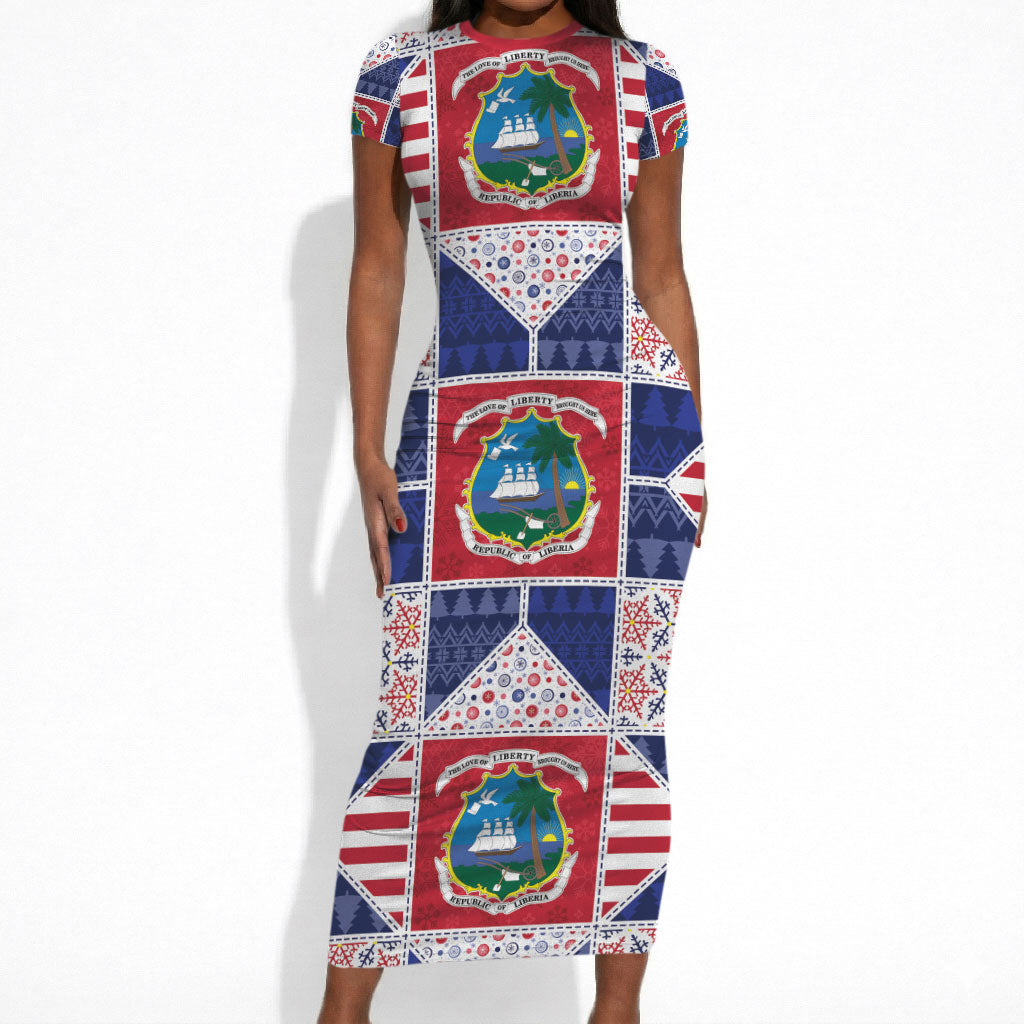 Liberia Christmas Short Sleeve Bodycon Dress Patchwork Style