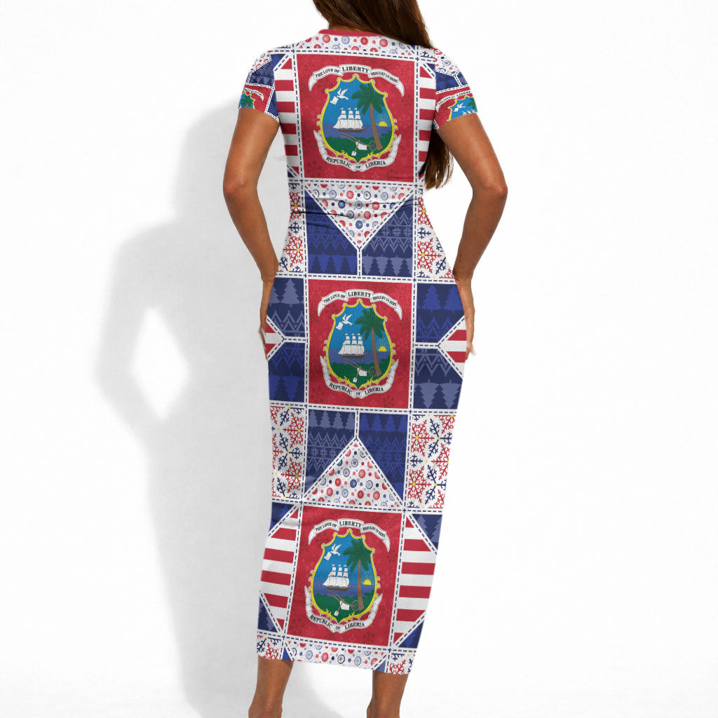 Liberia Christmas Short Sleeve Bodycon Dress Patchwork Style