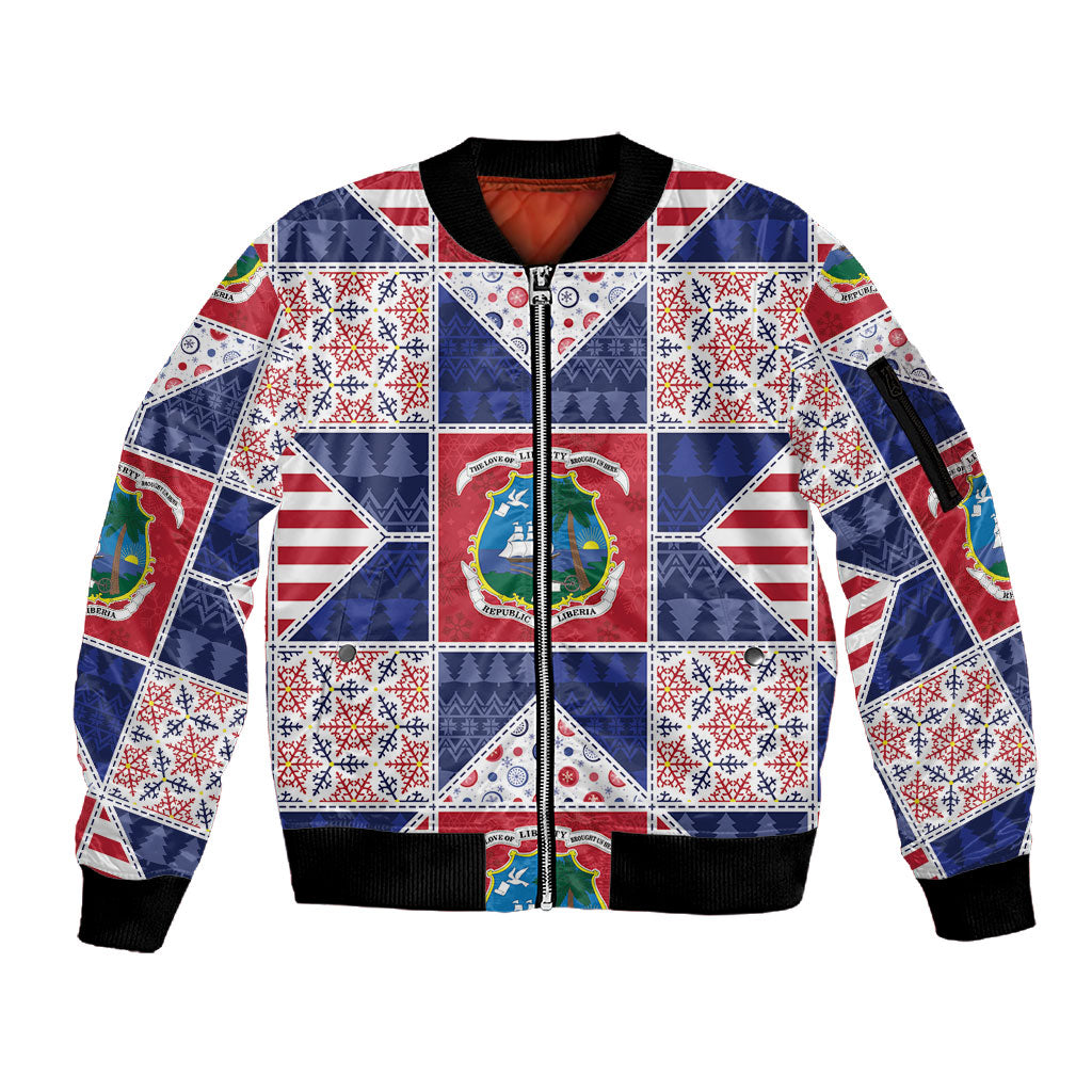 Liberia Christmas Sleeve Zip Bomber Jacket Patchwork Style
