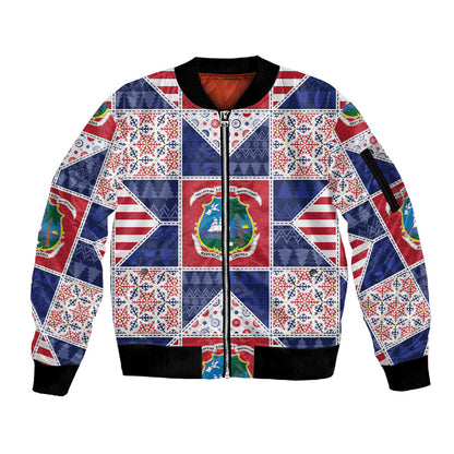 Liberia Christmas Sleeve Zip Bomber Jacket Patchwork Style