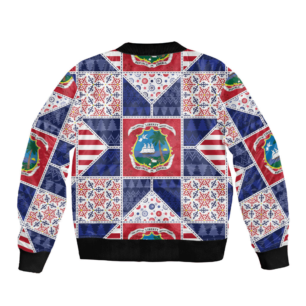 Liberia Christmas Sleeve Zip Bomber Jacket Patchwork Style