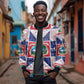 Liberia Christmas Sleeve Zip Bomber Jacket Patchwork Style