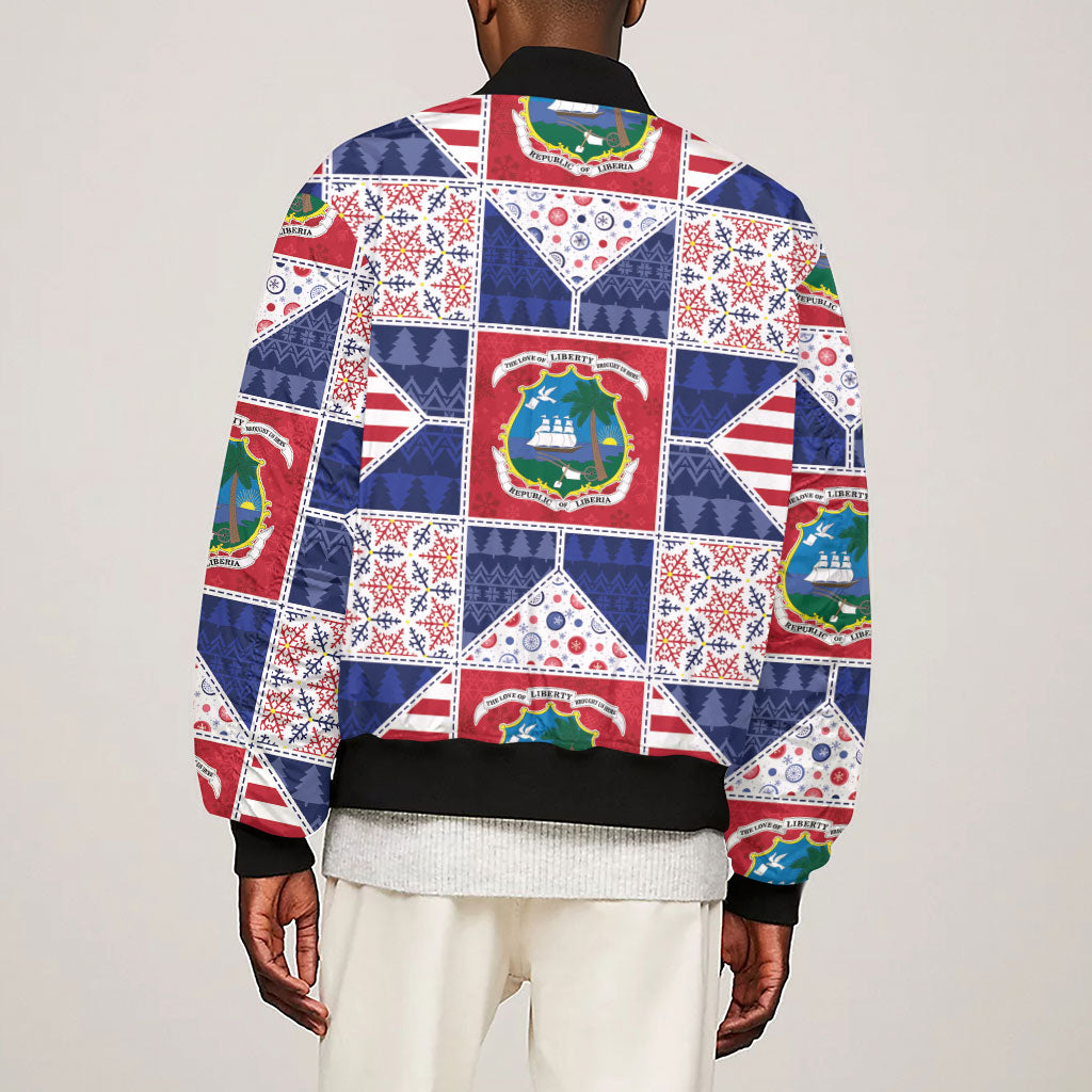 Liberia Christmas Sleeve Zip Bomber Jacket Patchwork Style