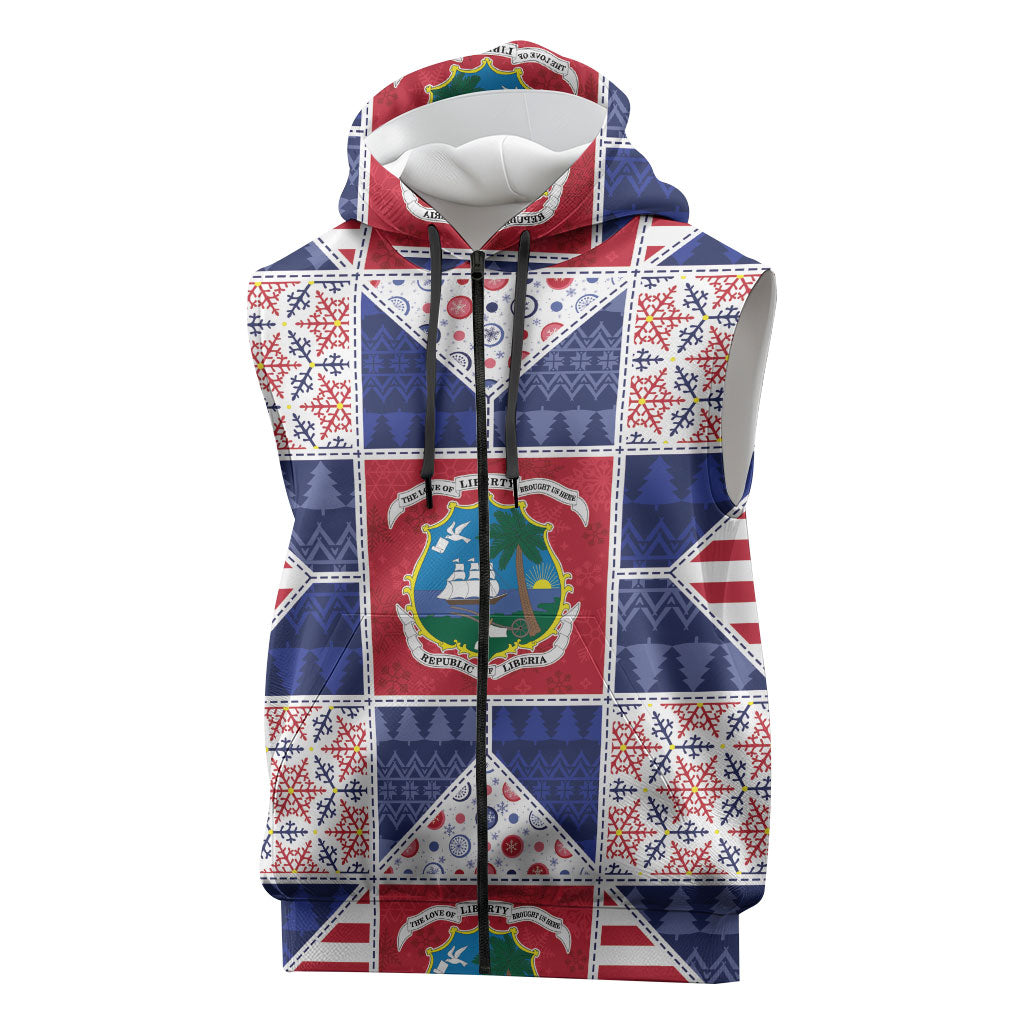 Liberia Christmas Sleeveless Zip Hoodie Patchwork Style