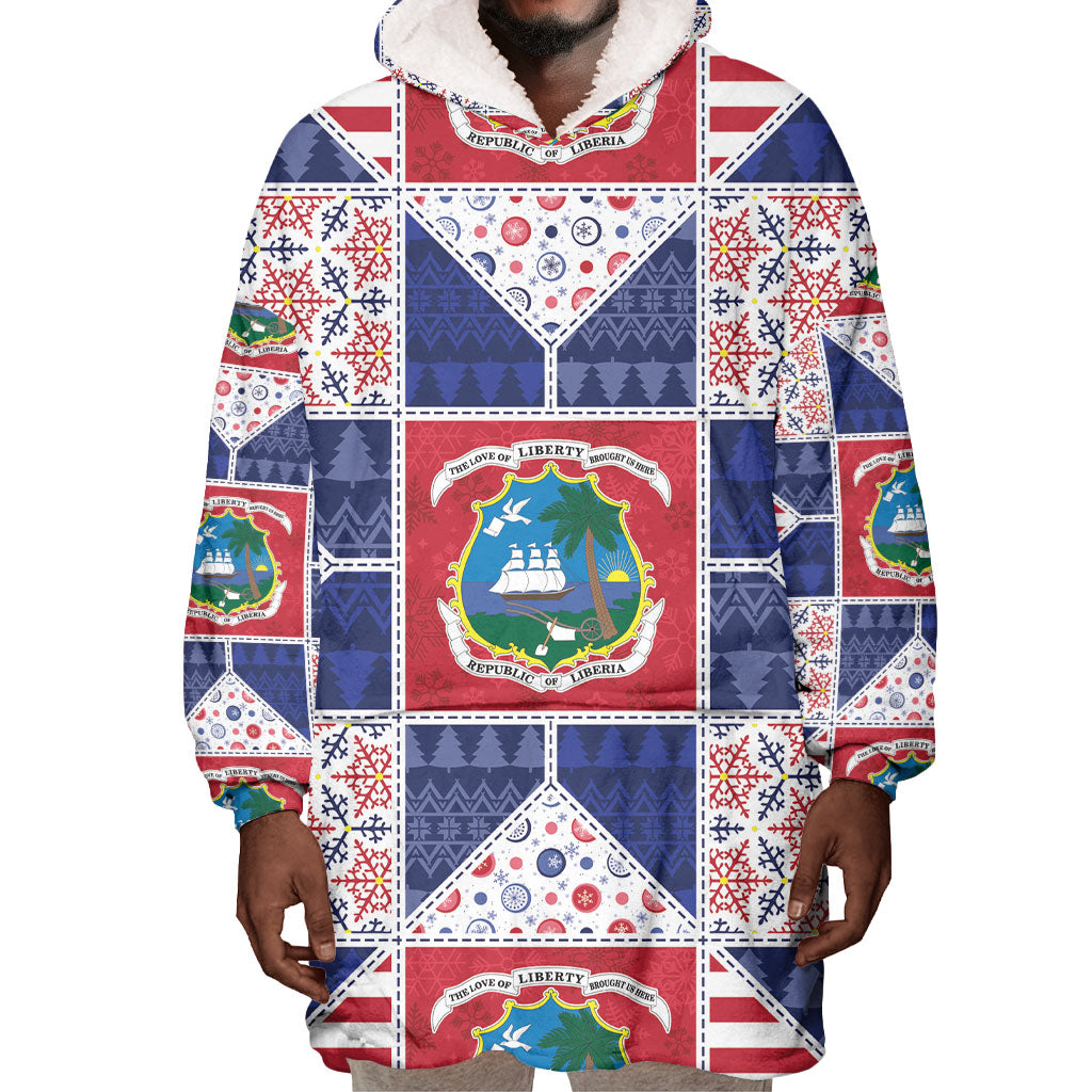 Liberia Christmas Wearable Blanket Hoodie Patchwork Style