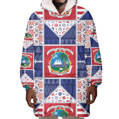 Liberia Christmas Wearable Blanket Hoodie Patchwork Style