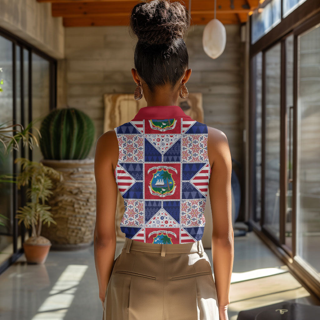 Liberia Christmas Women Sleeveless Polo Shirt Patchwork Style