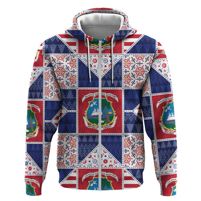 Liberia Christmas Zip Hoodie Patchwork Style