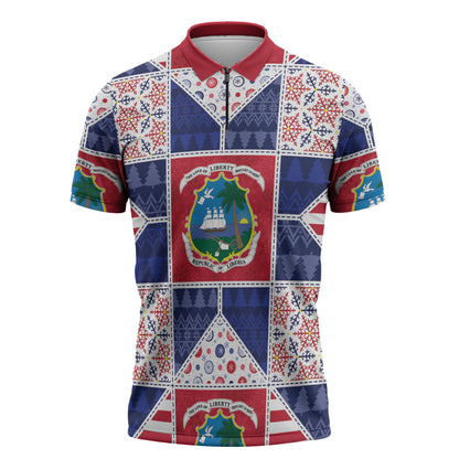 Liberia Christmas Zipper Polo Shirt Patchwork Style