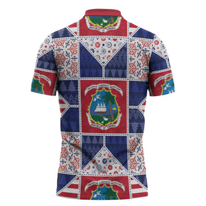 Liberia Christmas Zipper Polo Shirt Patchwork Style