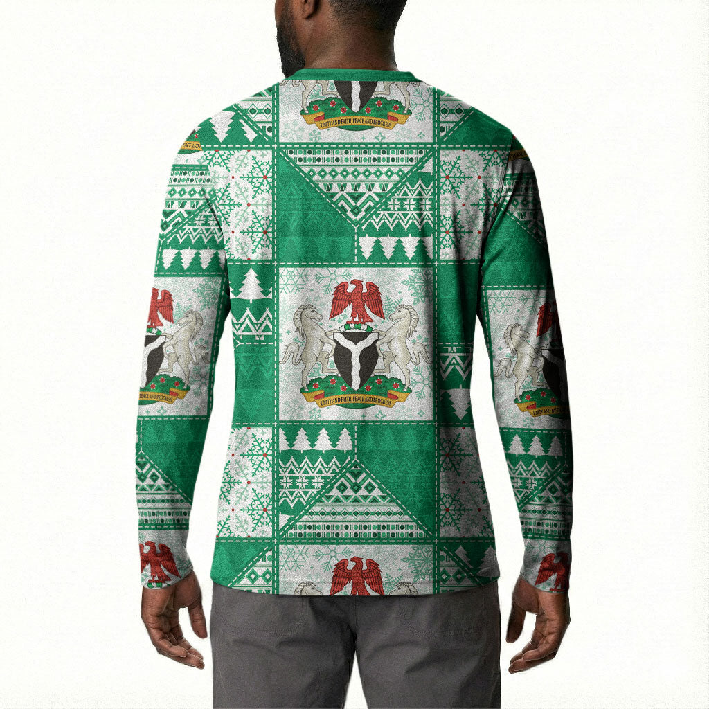 Nigeria Christmas Button Sweatshirt Patchwork Style