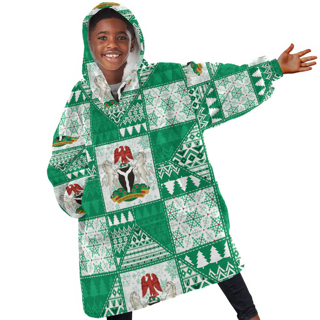 Nigeria Christmas Kid Wearable Blanket Hoodie Patchwork Style