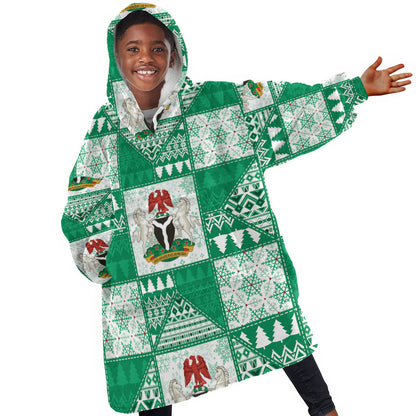 Nigeria Christmas Kid Wearable Blanket Hoodie Patchwork Style