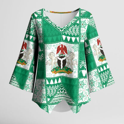 Nigeria Christmas Kimono Sleeve Blouse Patchwork Style