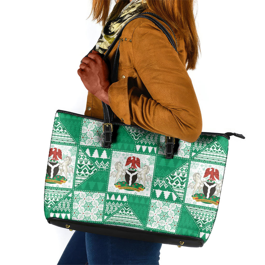 Nigeria Christmas Leather Tote Bag Patchwork Style