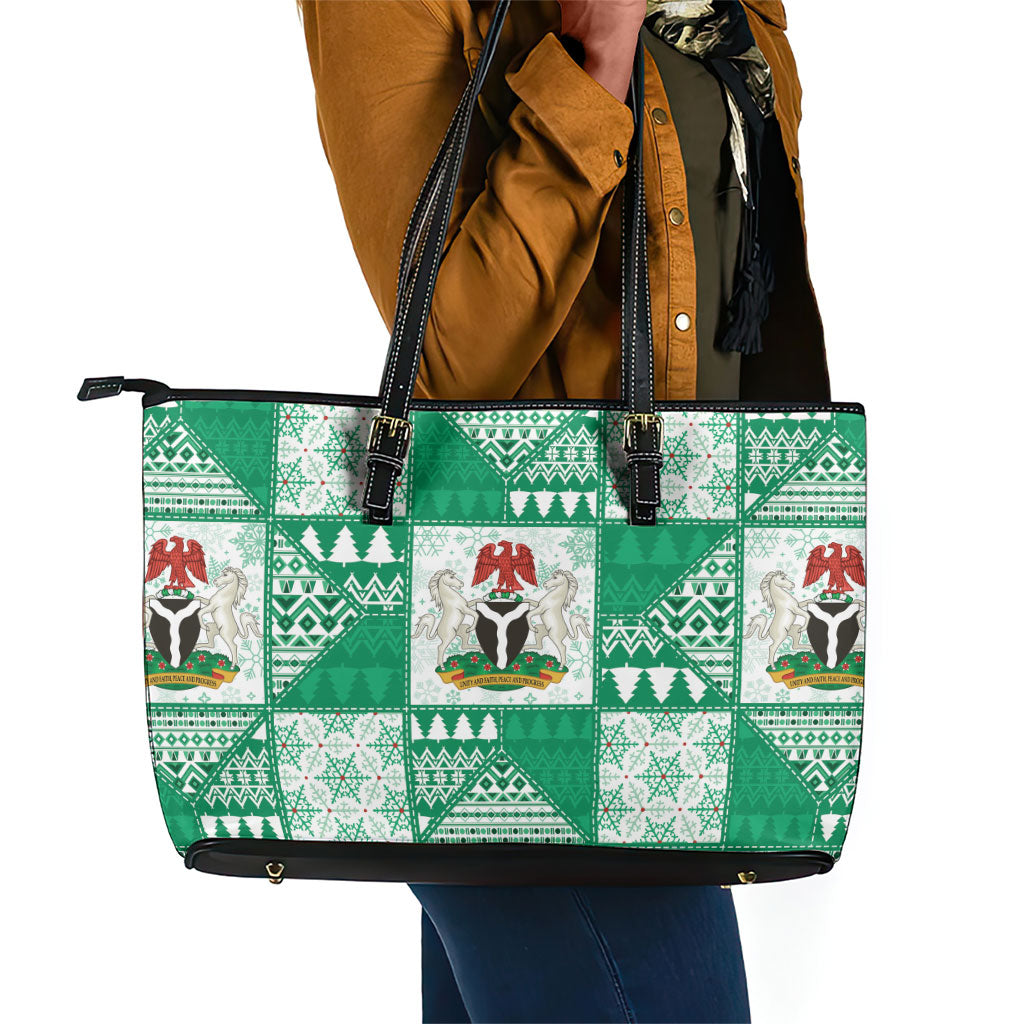 Nigeria Christmas Leather Tote Bag Patchwork Style