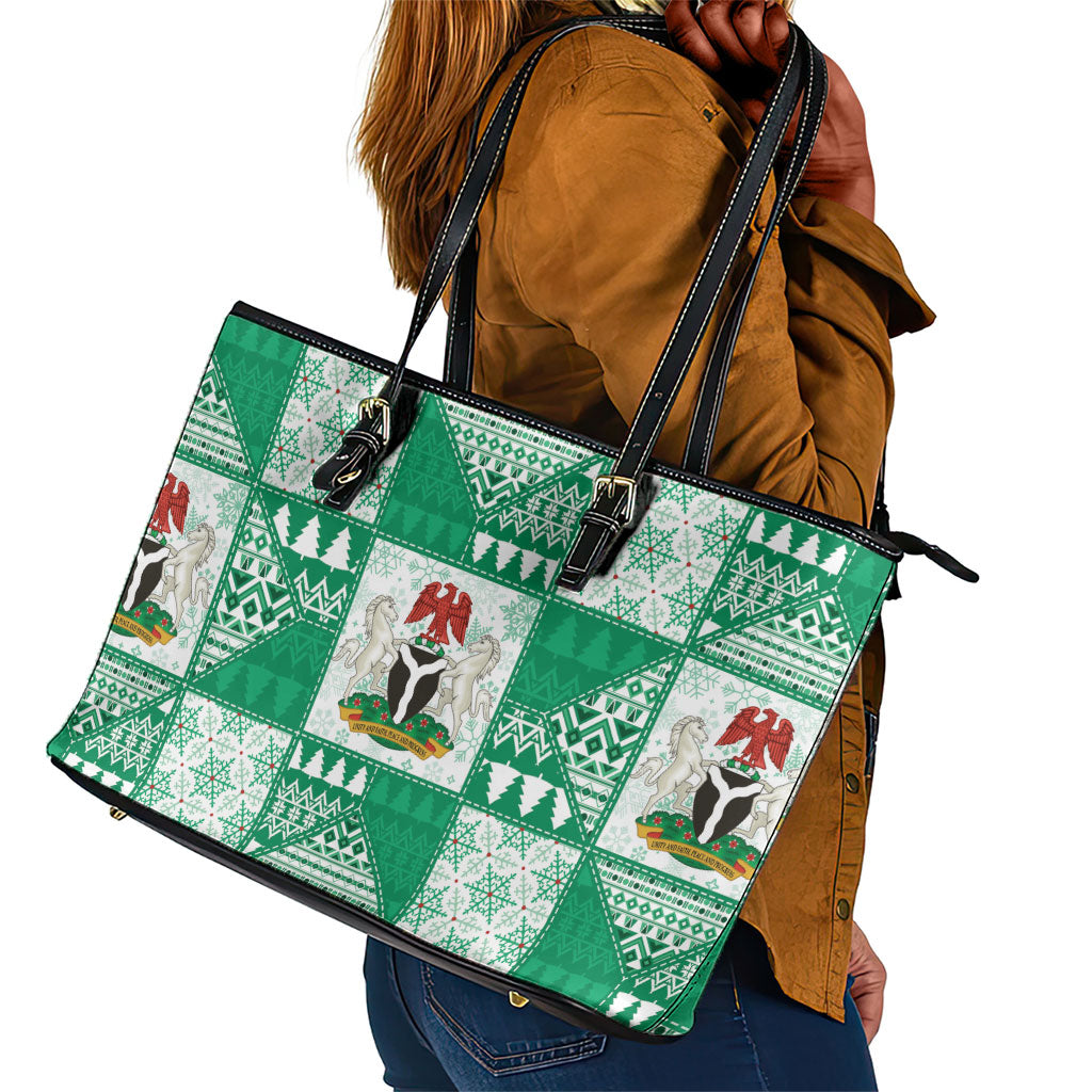 Nigeria Christmas Leather Tote Bag Patchwork Style