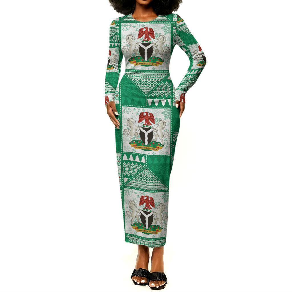 Nigeria Christmas Long Sleeve Bodycon Dress Patchwork Style