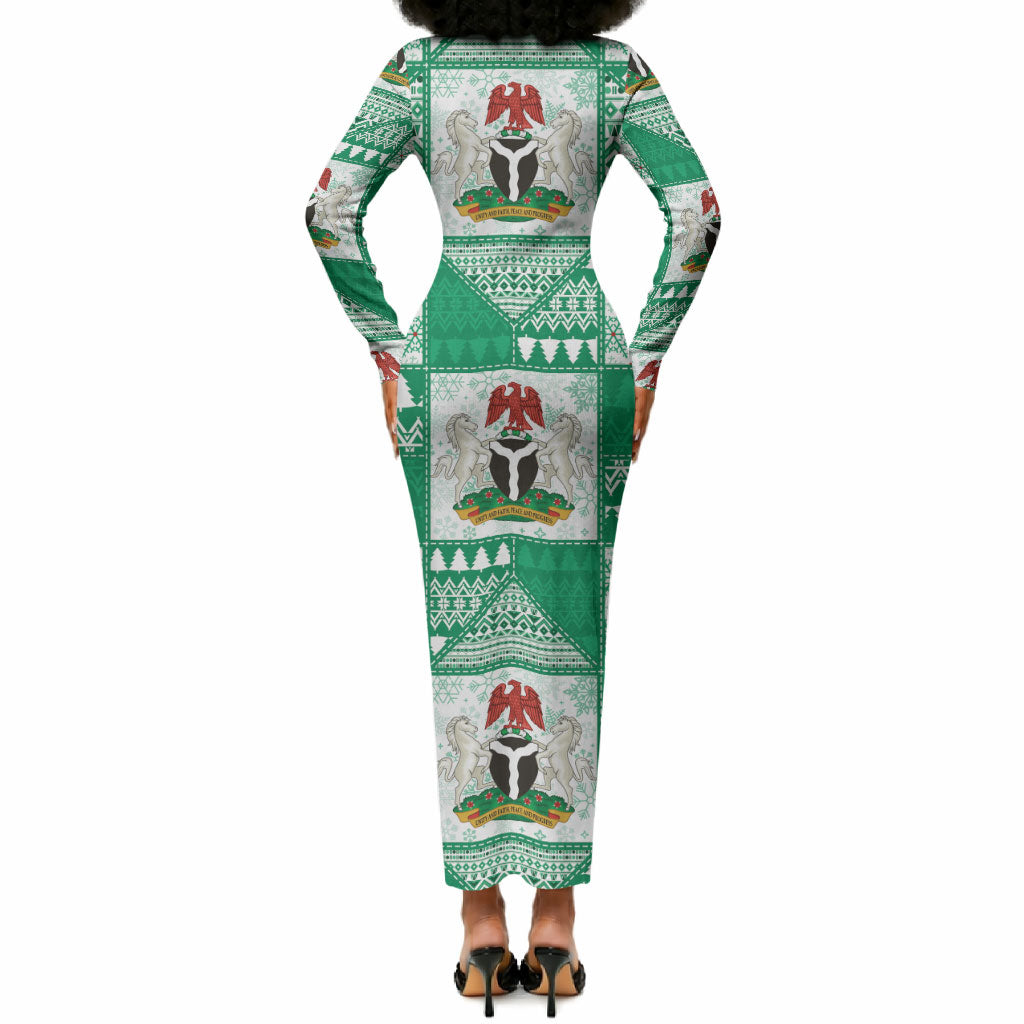 Nigeria Christmas Long Sleeve Bodycon Dress Patchwork Style
