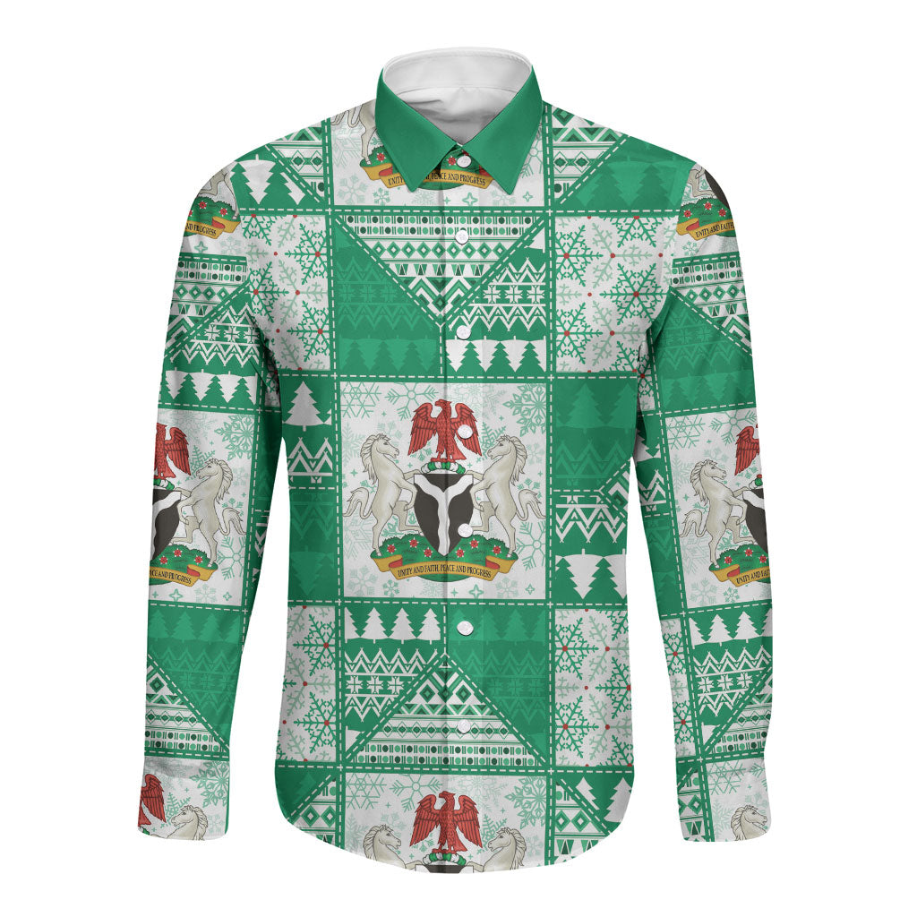 Nigeria Christmas Long Sleeve Button Shirt Patchwork Style