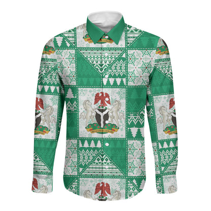 Nigeria Christmas Long Sleeve Button Shirt Patchwork Style