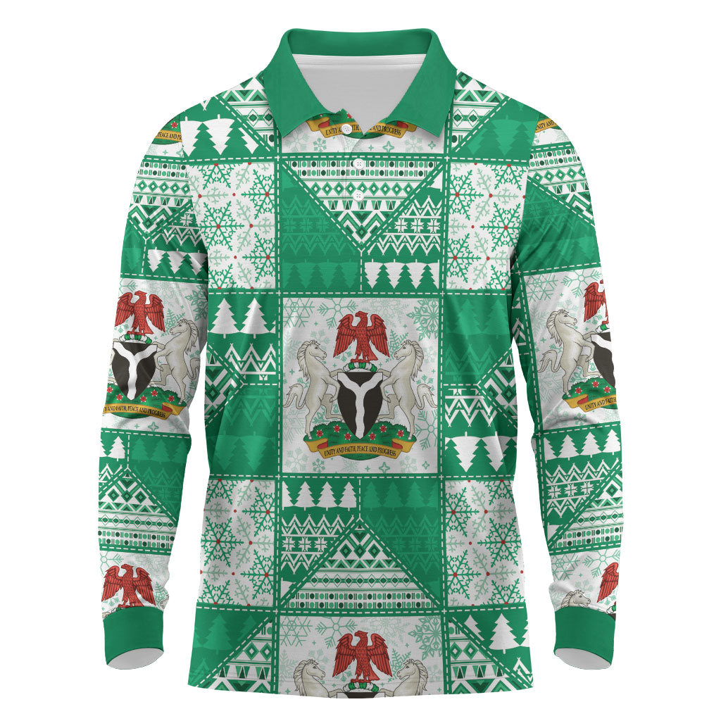 Nigeria Christmas Long Sleeve Polo Shirt Patchwork Style