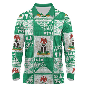 Nigeria Christmas Long Sleeve Polo Shirt Patchwork Style