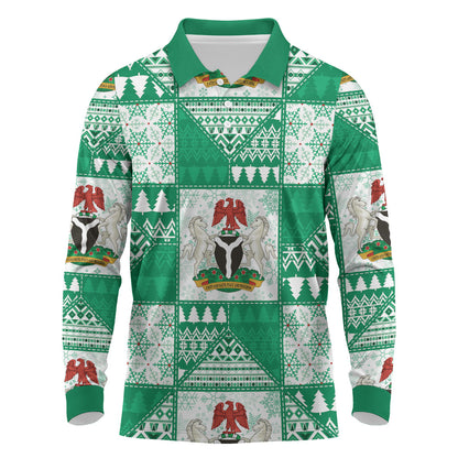 Nigeria Christmas Long Sleeve Polo Shirt Patchwork Style