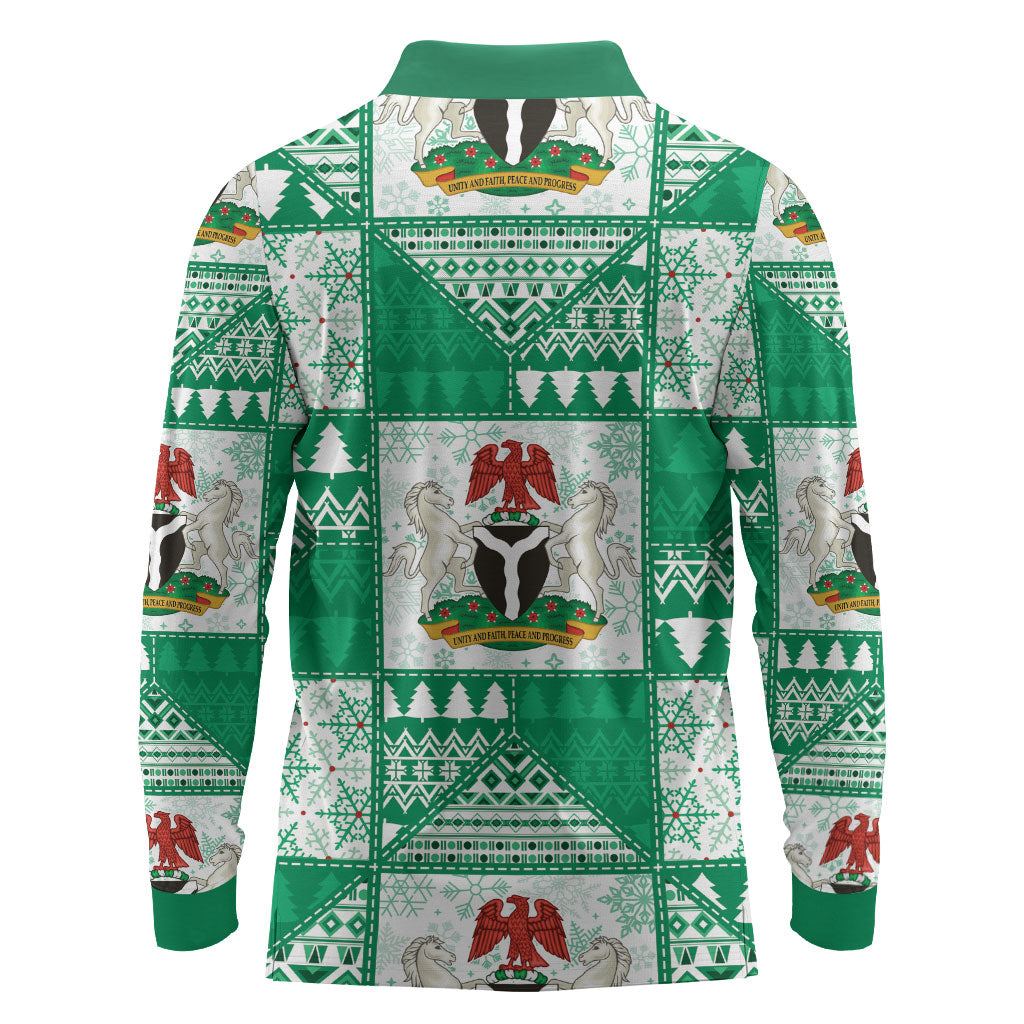 Nigeria Christmas Long Sleeve Polo Shirt Patchwork Style