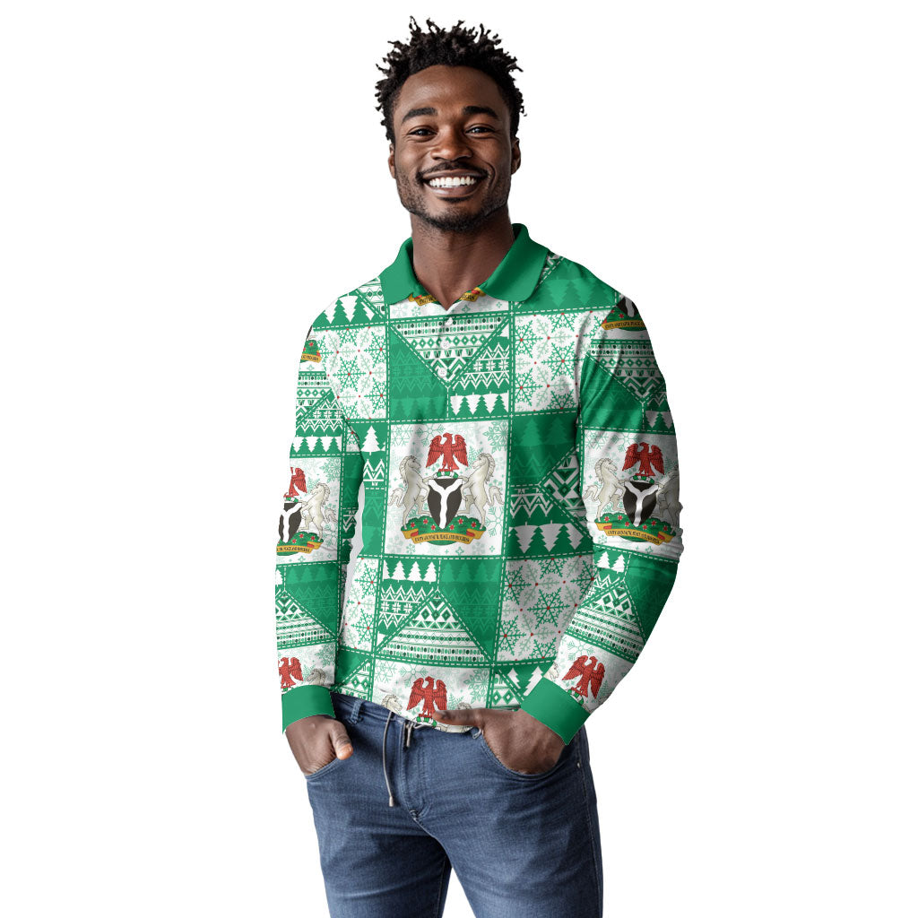 Nigeria Christmas Long Sleeve Polo Shirt Patchwork Style