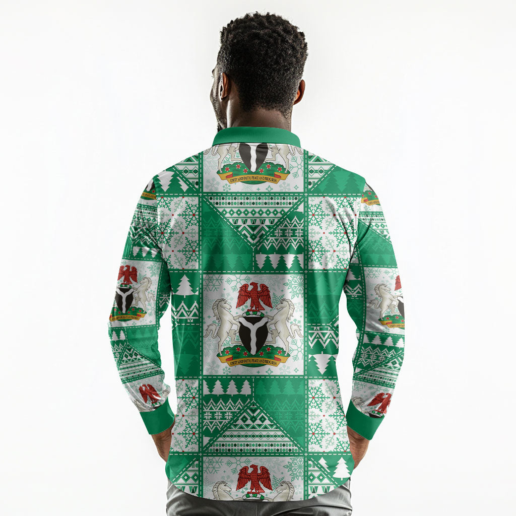 Nigeria Christmas Long Sleeve Polo Shirt Patchwork Style
