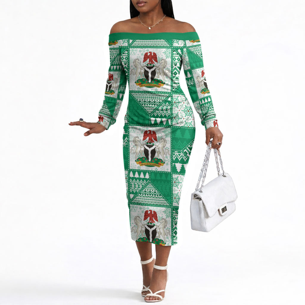 Nigeria Christmas Off The Shoulder Long Sleeve Dress Patchwork Style