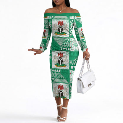 Nigeria Christmas Off The Shoulder Long Sleeve Dress Patchwork Style