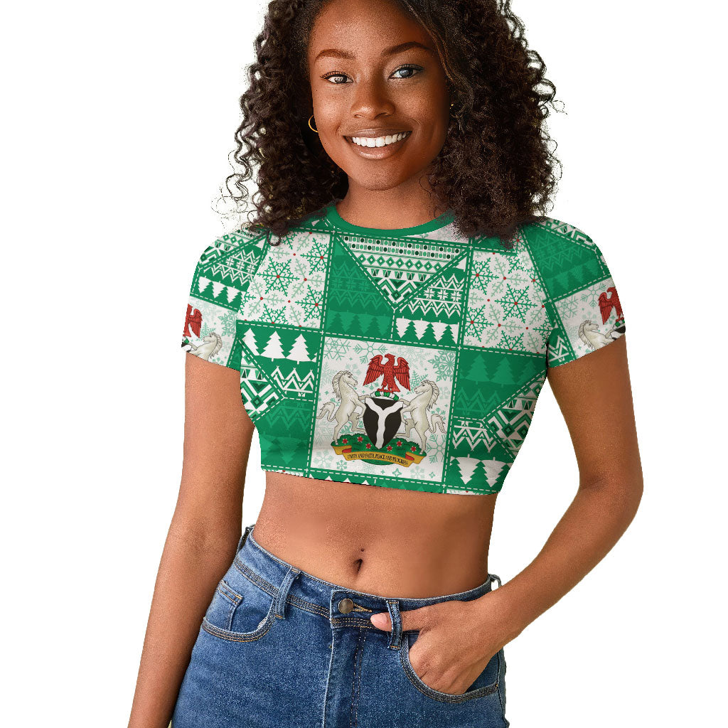 Nigeria Christmas Raglan Cropped T shirt Patchwork Style